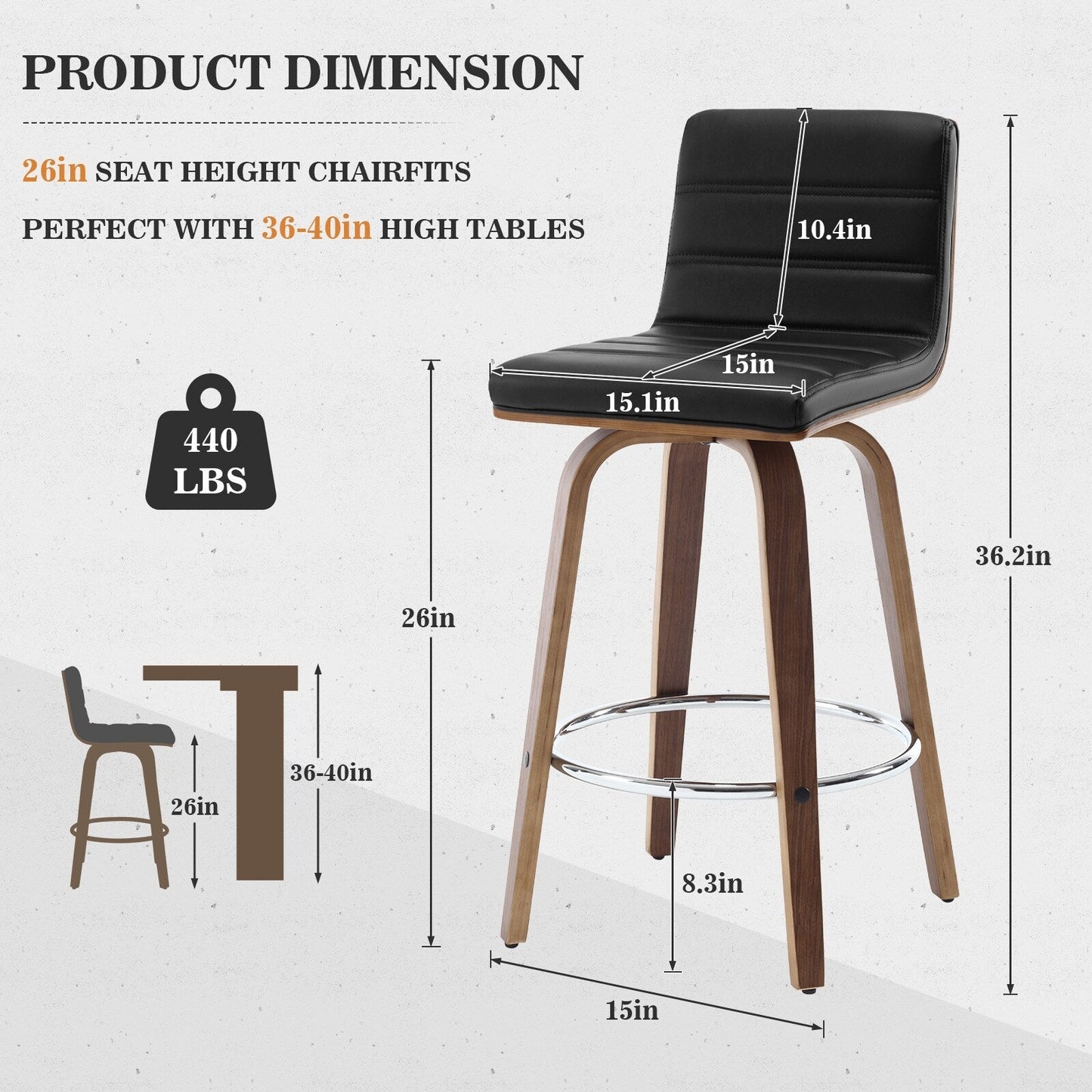 Tabourets de bar/comptoir pivotants en simili cuir 26/29, lot de 2/3