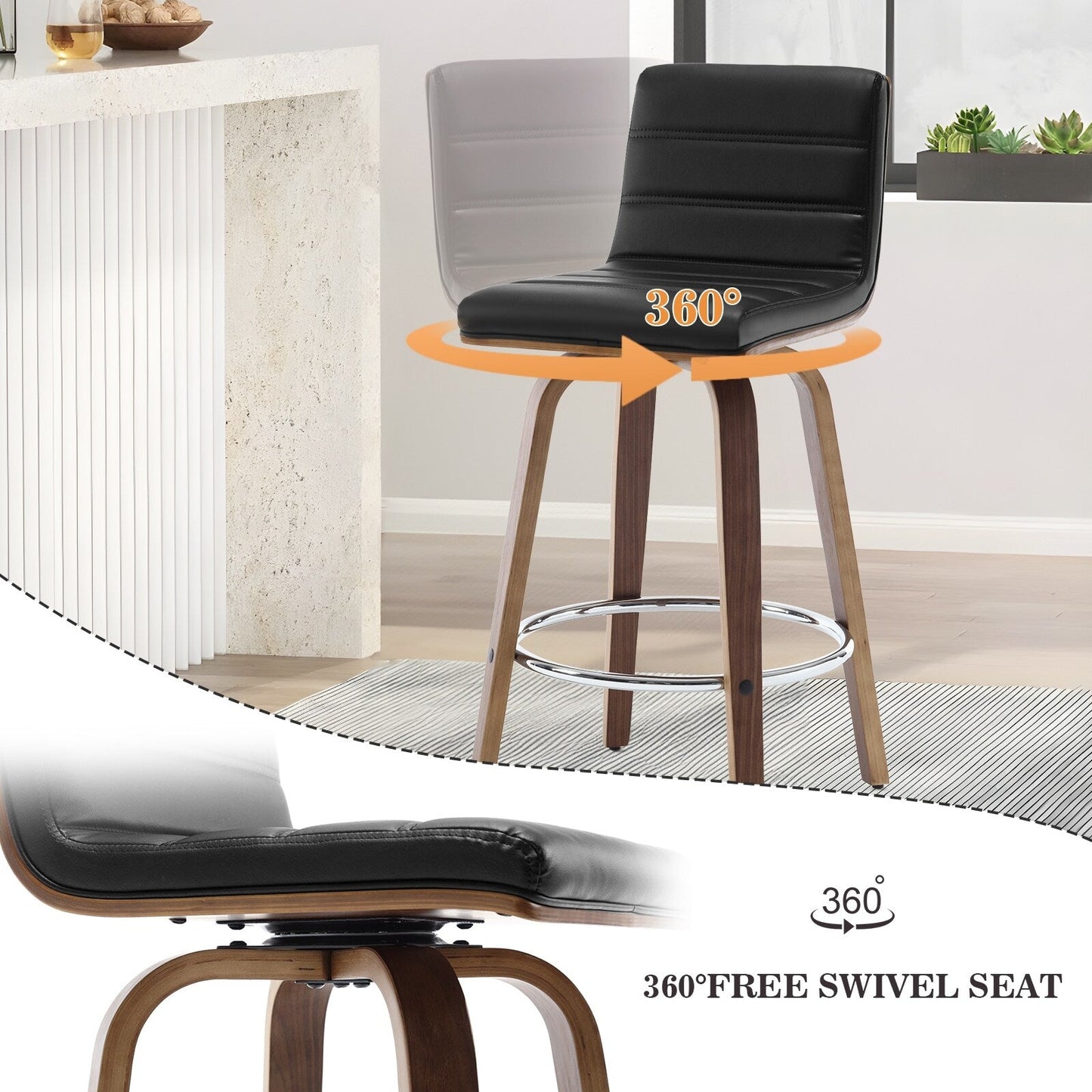 Tabourets de bar/comptoir pivotants en simili cuir 26/29, lot de 2/3