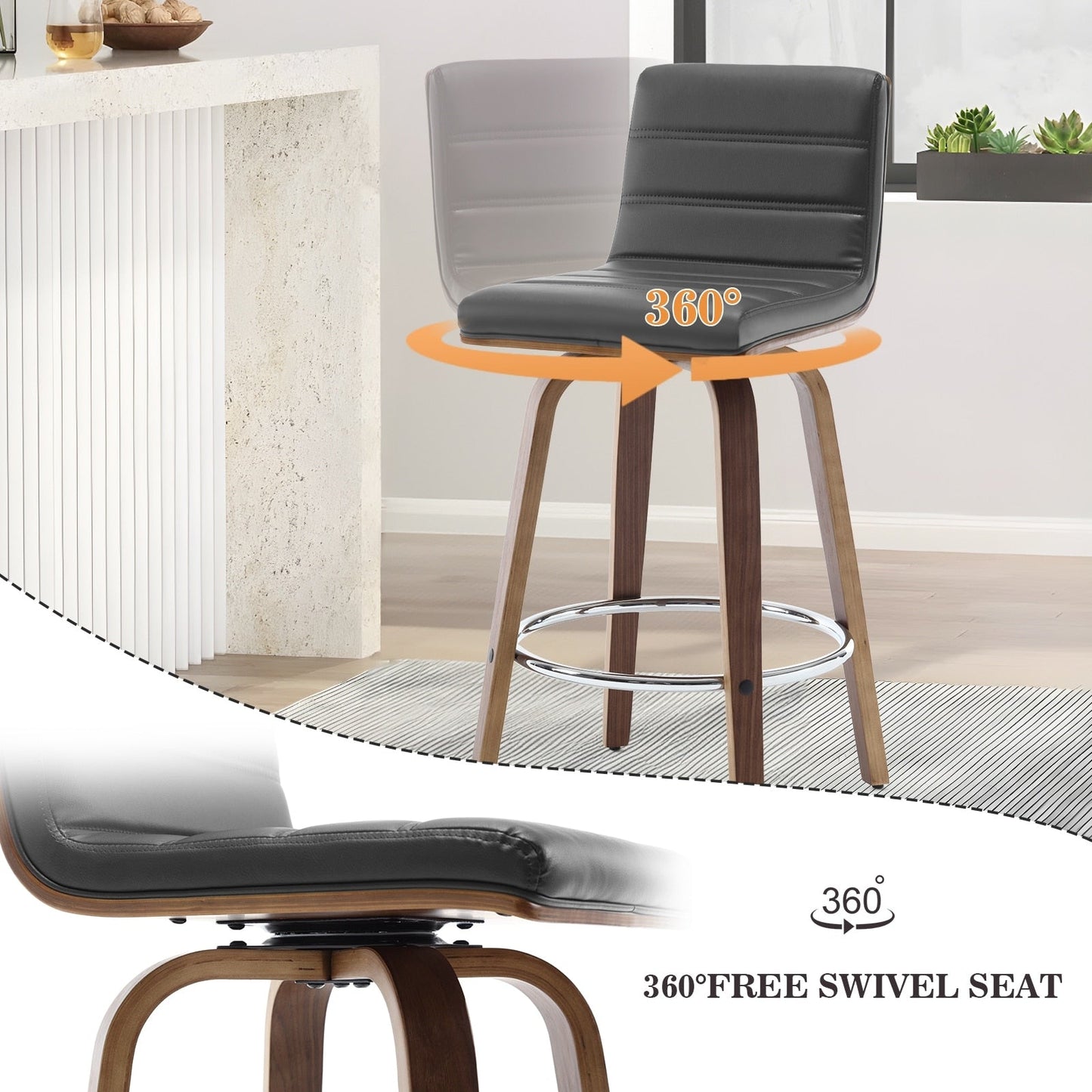 Tabourets de bar/comptoir pivotants en simili cuir 26/29, lot de 2/3