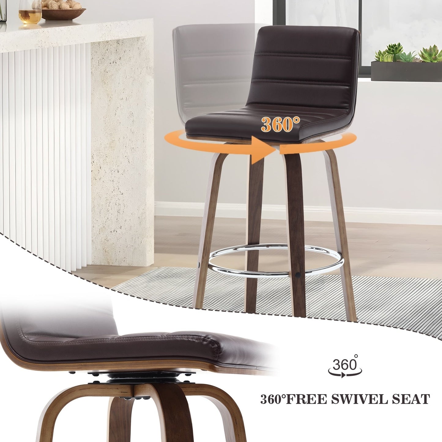 Tabourets de bar/comptoir pivotants en simili cuir 26/29, lot de 2/3
