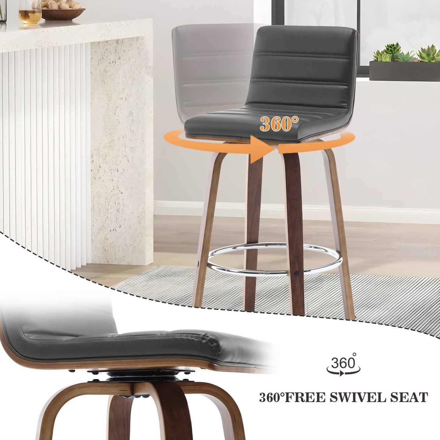 Tabourets de bar/comptoir pivotants en simili cuir 26/29, lot de 2/3