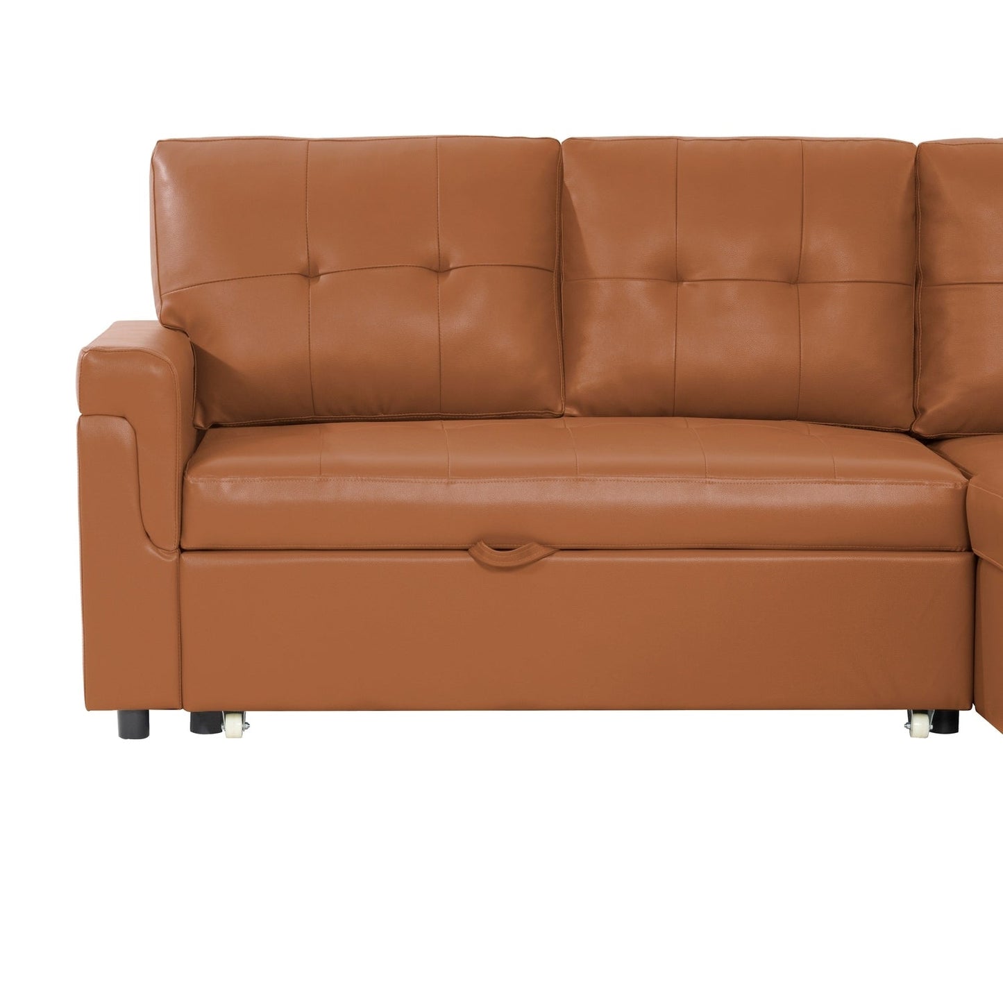 Canapé d'angle convertible et réversible avec lit escamotable, chaise longue avec rangement intégré et pieds robustes.