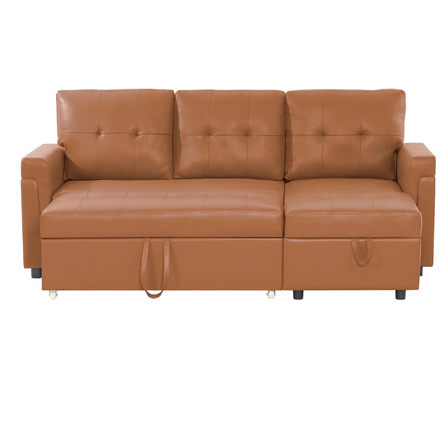 Canapé d'angle convertible et réversible avec lit escamotable, chaise longue avec rangement intégré et pieds robustes.