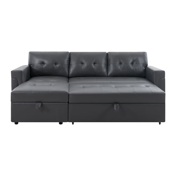 Canapé d'angle convertible et réversible avec lit escamotable, chaise longue avec rangement intégré et pieds robustes.