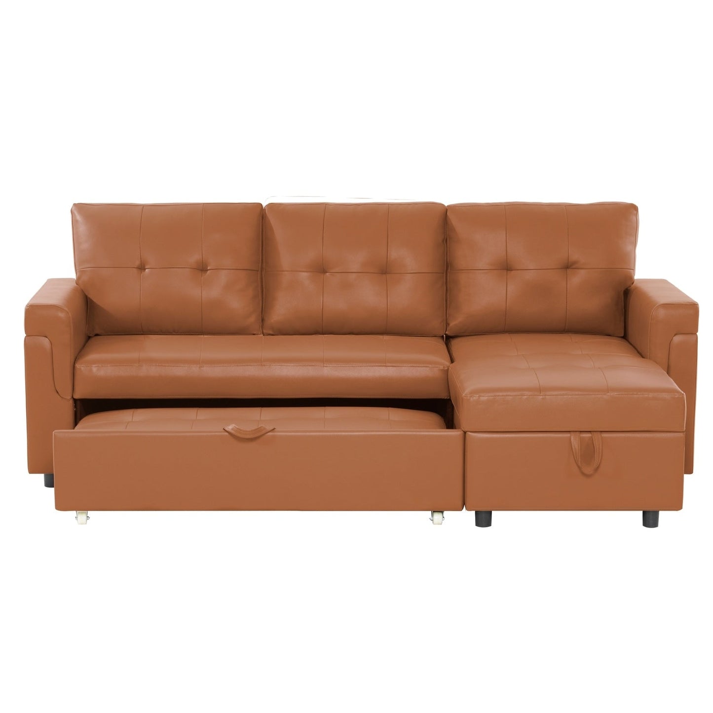Canapé d'angle convertible et réversible avec lit escamotable, chaise longue avec rangement intégré et pieds robustes.