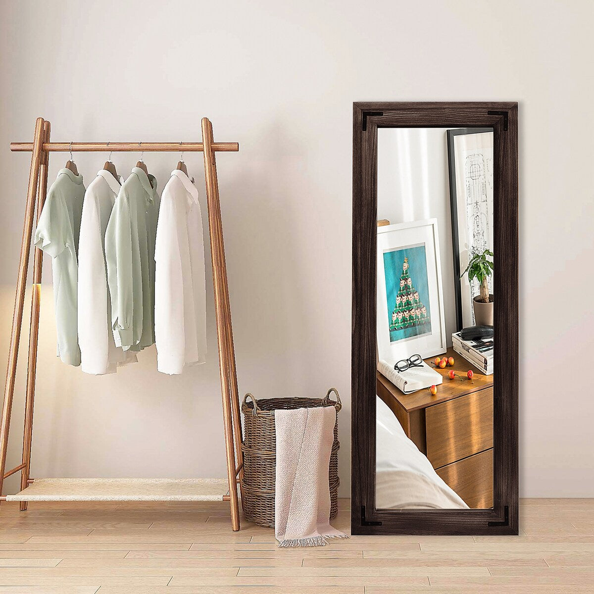 Grand miroir mural en bois rustique style farmhouse - 65x24