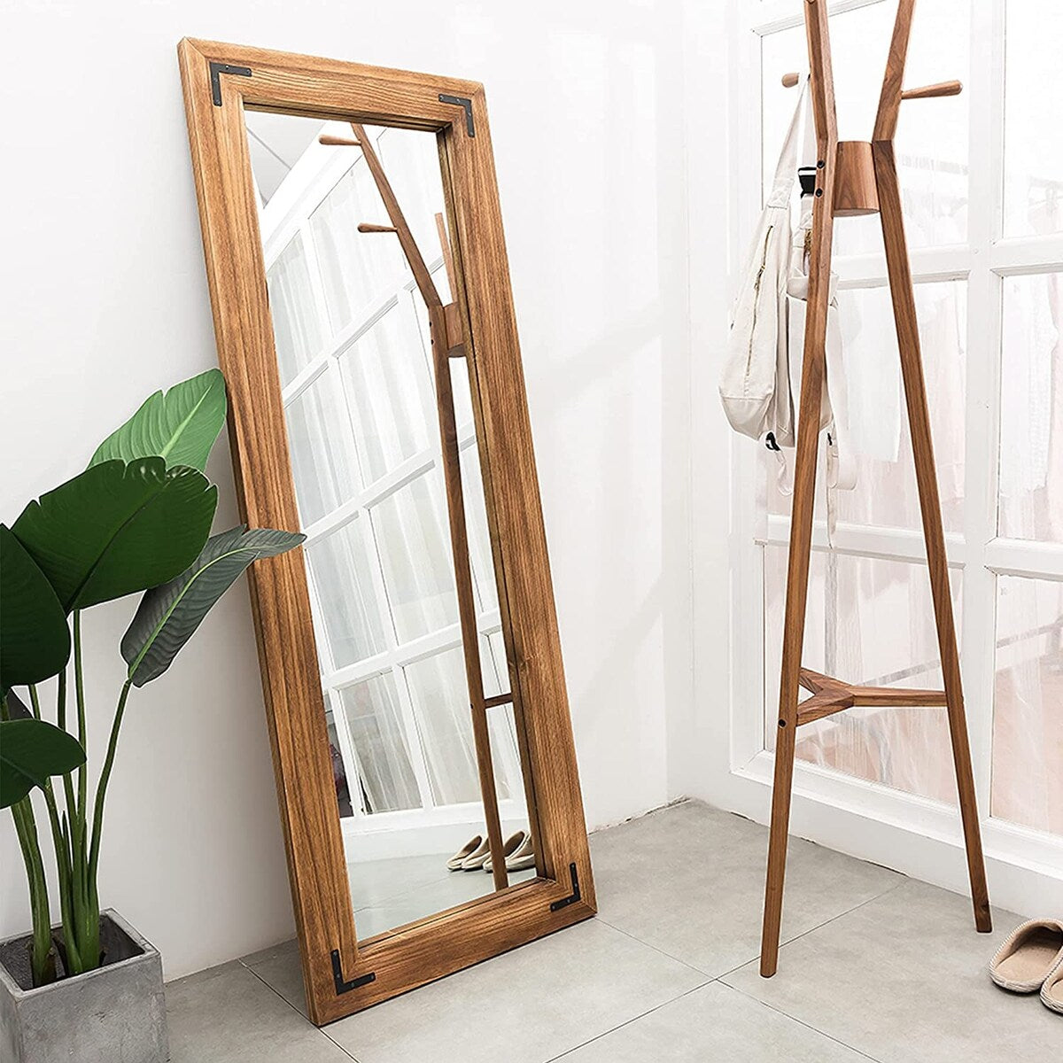 Grand miroir mural en bois rustique style farmhouse - 65x24