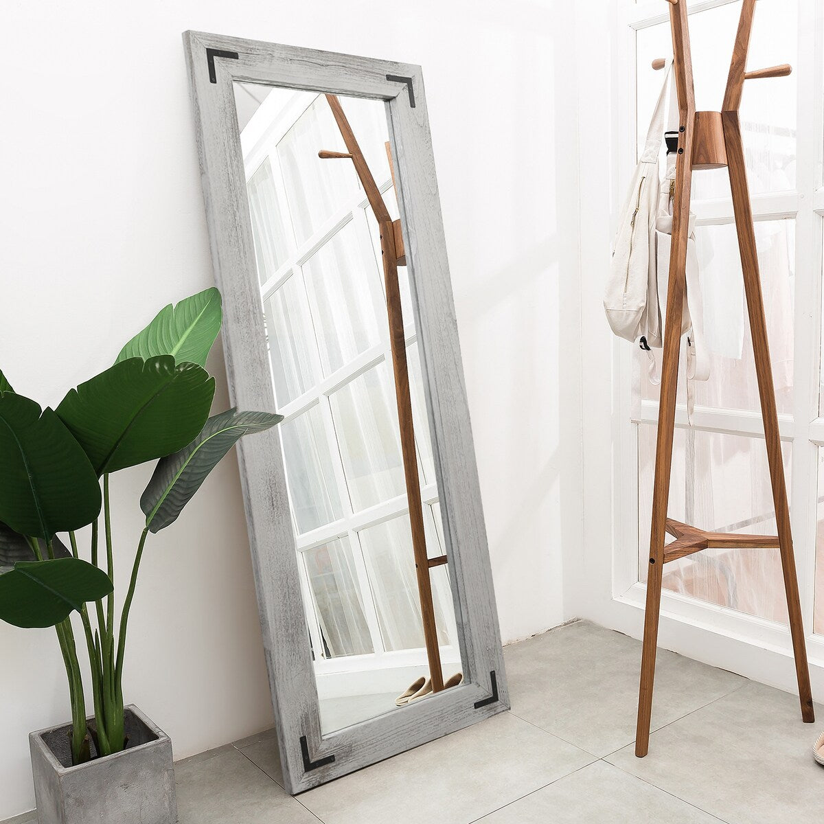 Grand miroir mural en bois rustique style farmhouse - 65x24