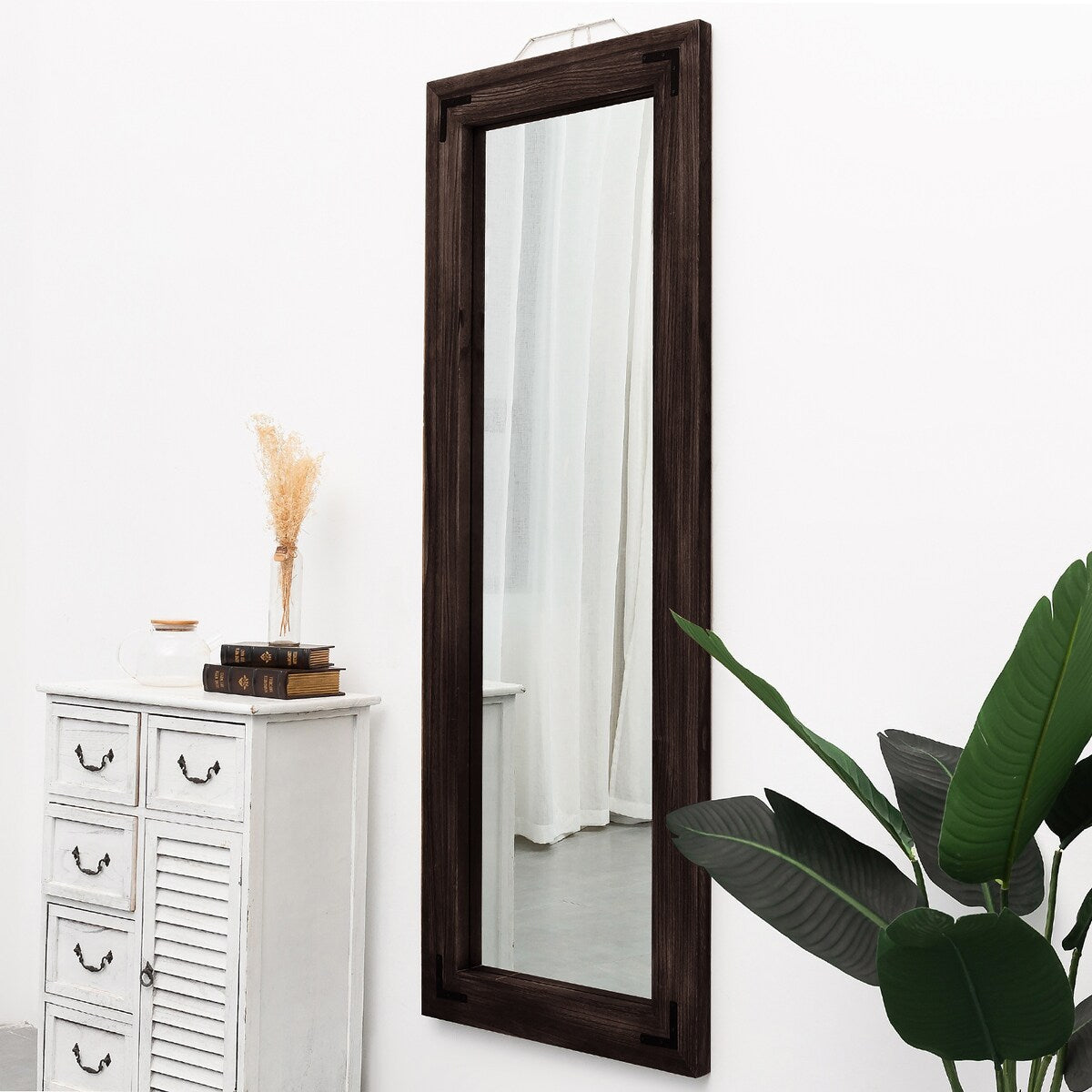 Grand miroir mural en bois rustique style farmhouse - 65x24