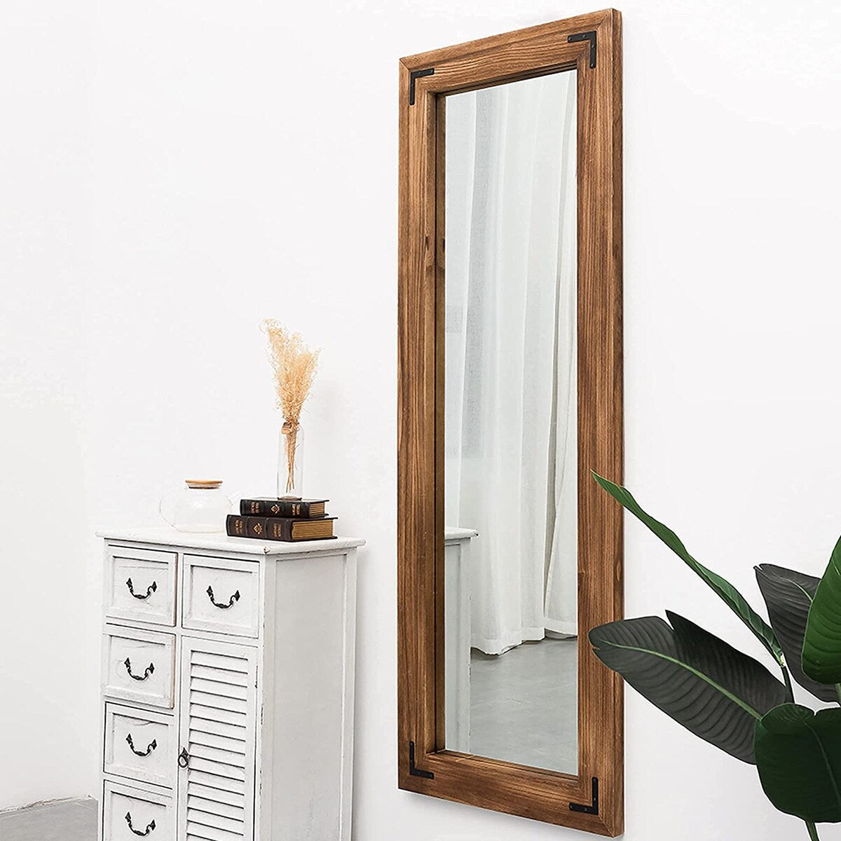 Grand miroir mural en bois rustique style farmhouse - 65x24