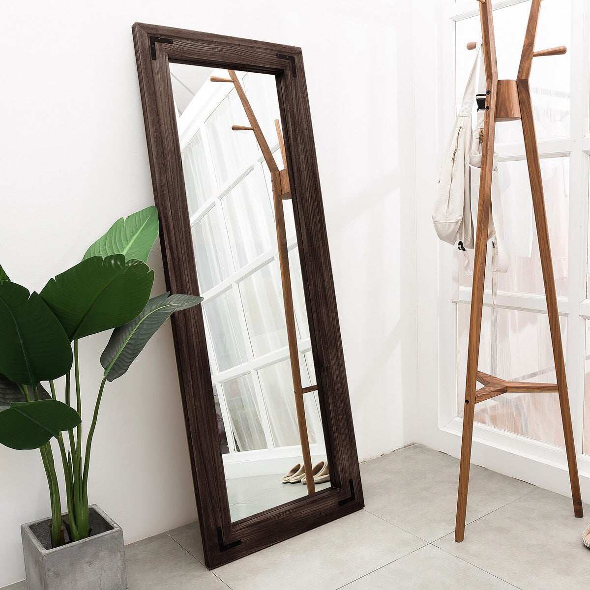Grand miroir mural en bois rustique style farmhouse - 65x24