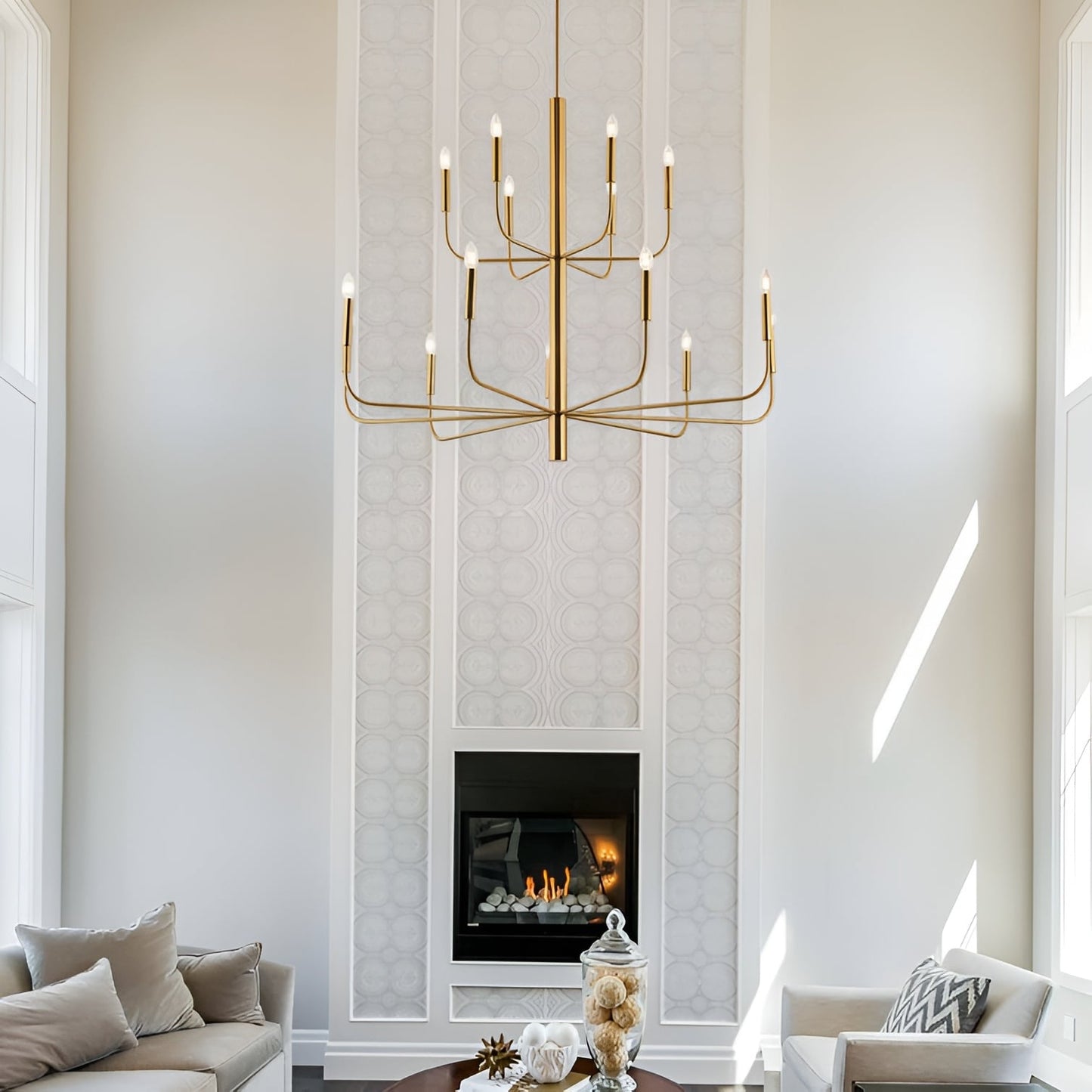 Luminaire minimaliste à 15 lumières, style bougeoir, design ancien à 2 niveaux - 48