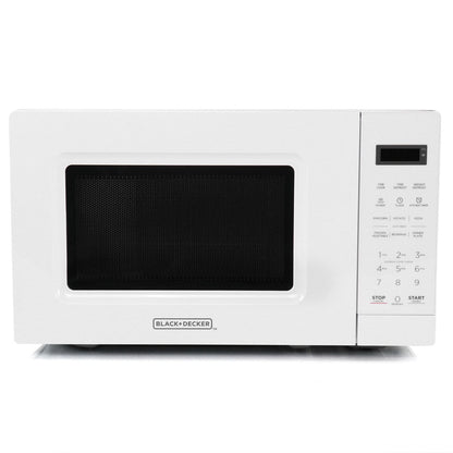 Four à micro-ondes numérique LED blanc de 0,7 pi³ et 700 watts avec verrouillage de sécurité enfant.