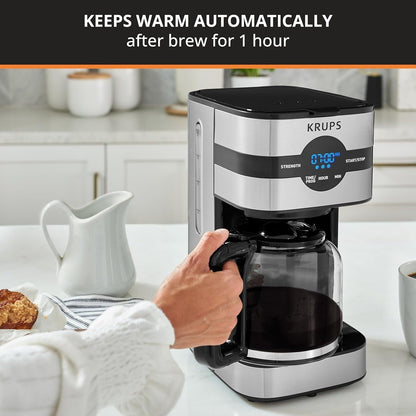 Cafetière numérique 10 tasses, acier inoxydable noir, programmation de la préparation, pause et service automatiques