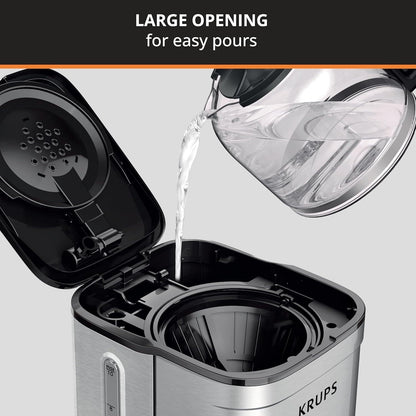 Cafetière à filtre 10 tasses, écran numérique, finition en acier inoxydable, minuterie programmable, arrêt automatique.