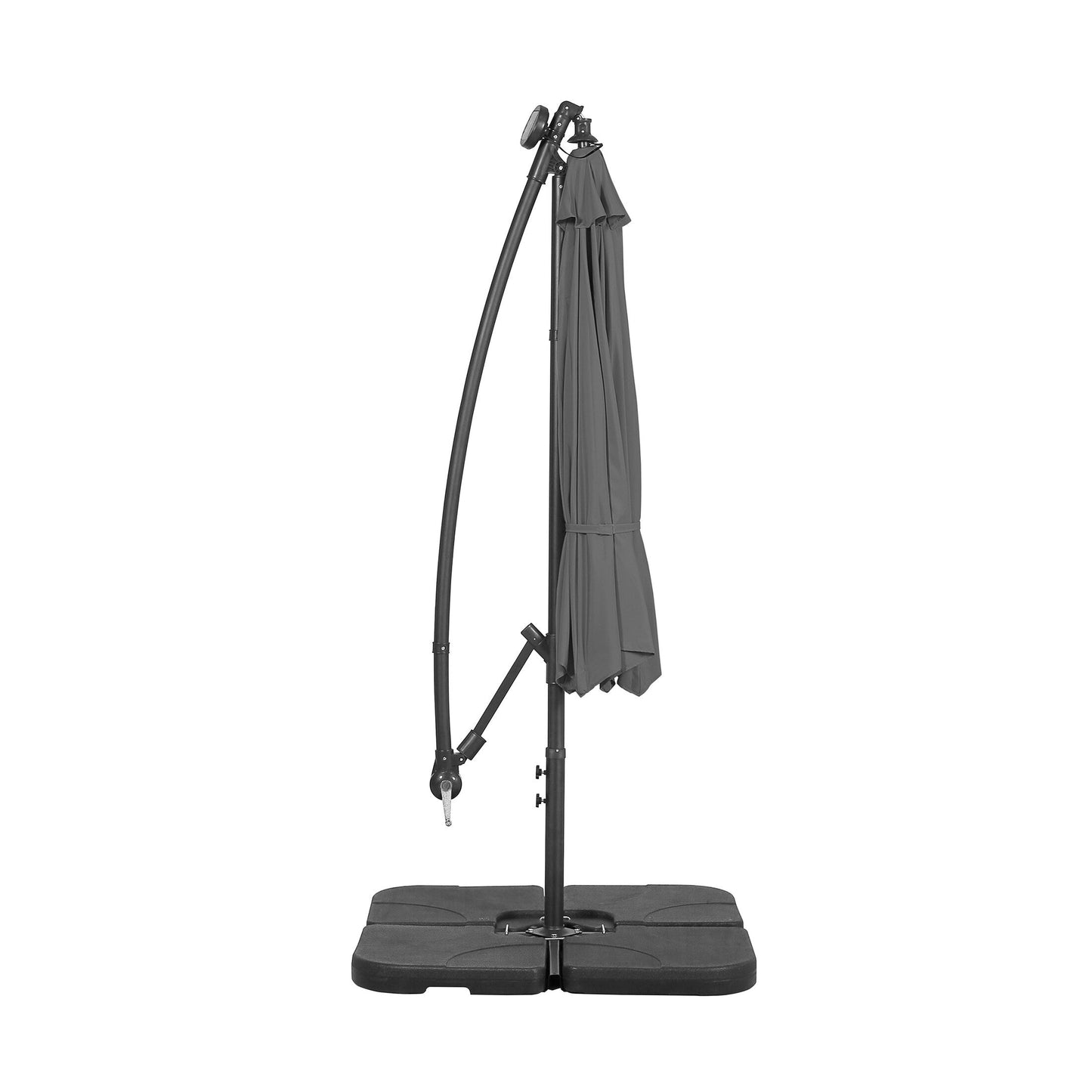 Parasol de terrasse à éclairage solaire de 3 mètres avec pied de support.