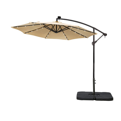 Parasol de terrasse à éclairage solaire de 3 mètres avec pied de support.