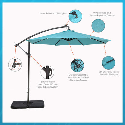 Parasol de terrasse à éclairage solaire de 3 mètres avec pied de support.
