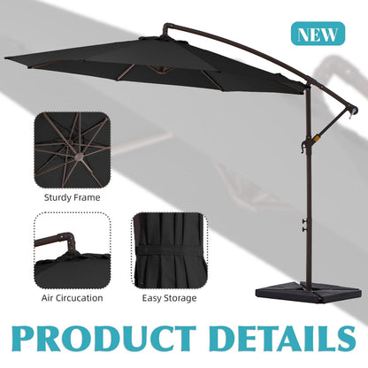 Parasol cantilever en acier de 3 mètres avec levier de manivelle et base lestée
