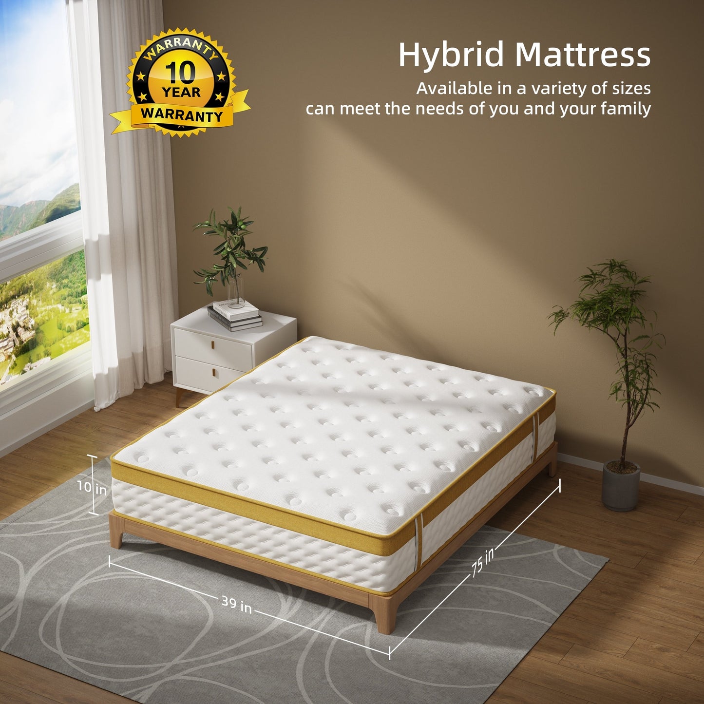 Matelas hybride à ressorts et mousse à mémoire de forme de 25 cm (10 pouces)