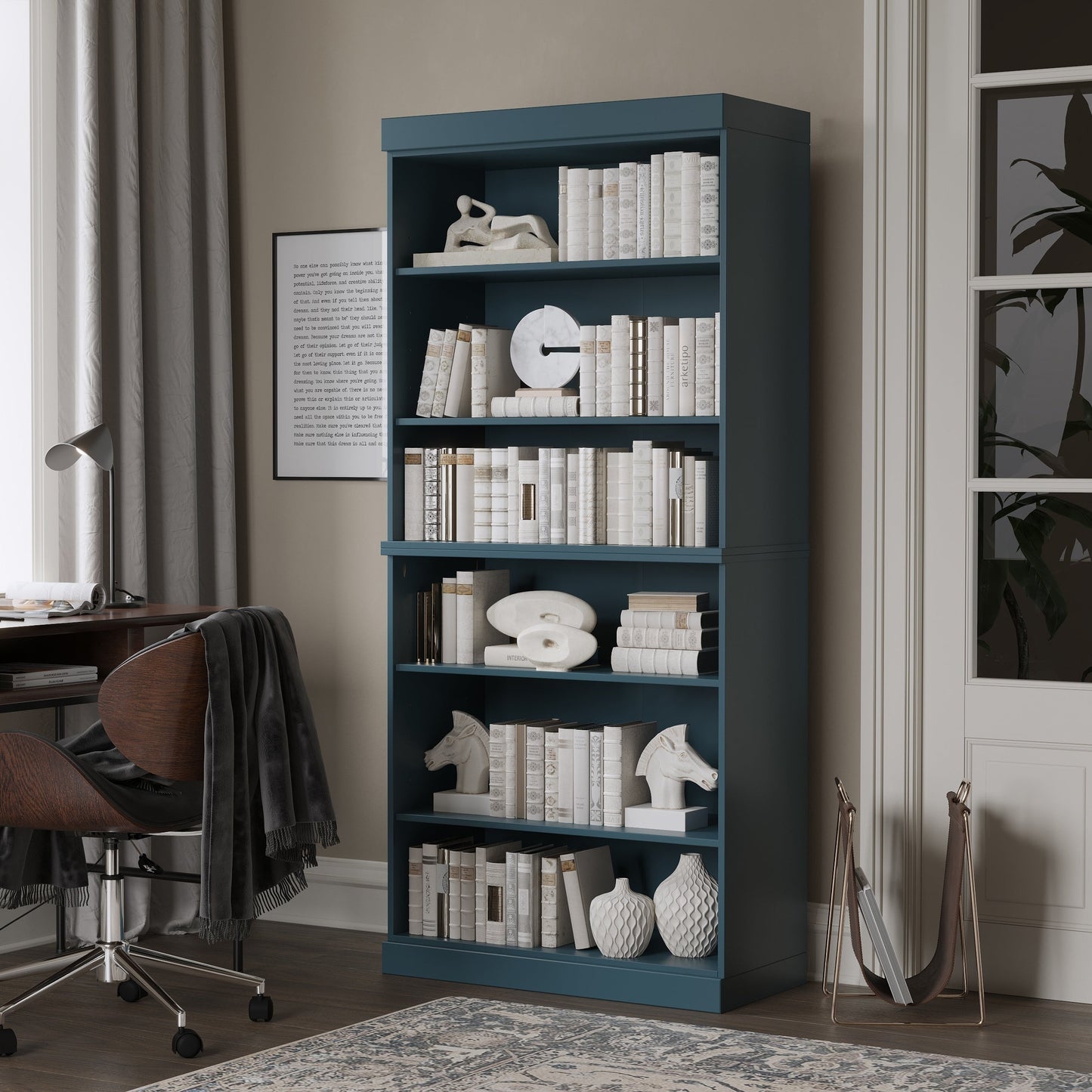 Étagère à livres 6 niveaux en bois massif 100 % avec portes en option de Palace Imports