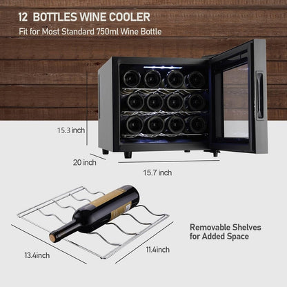 Réfrigérateur à vin 12 bouteilles, mini cave à vin (54-66°F), cave à vin de comptoir avec contrôle numérique de la température