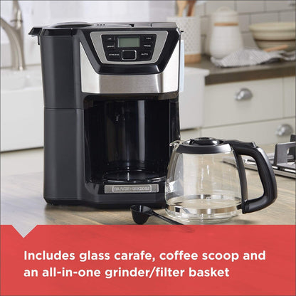 Machine à café avec broyeur intégré, 12 tasses, CM5000B, programmable 24 heures, fonction "une tasse furtive", filtre permanent lavable.