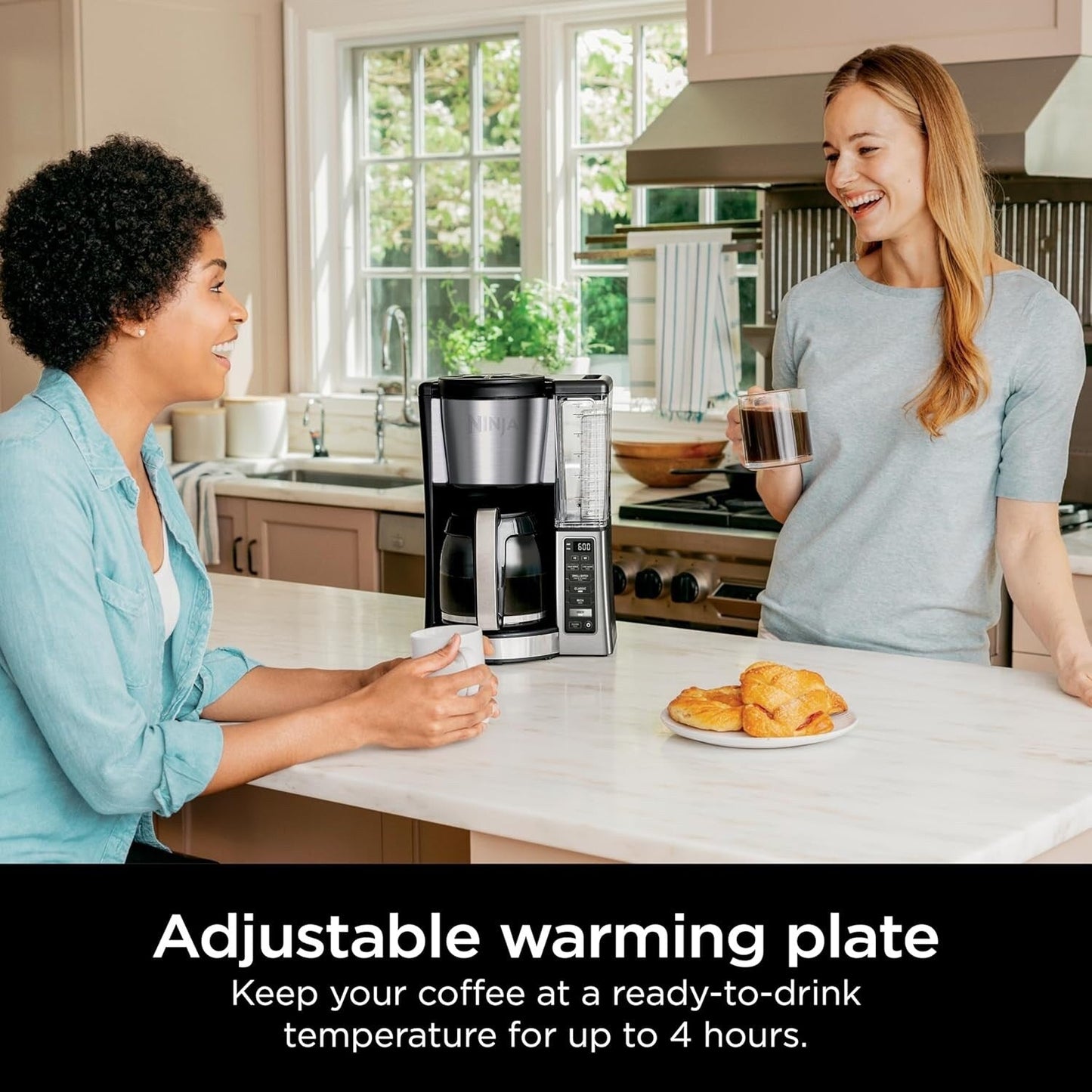 Cafetière programmable 12 tasses, 2 modes de préparation, plaque chauffante réglable, réservoir de 60 oz, fonction de préparation différée, acier inoxydable noir.