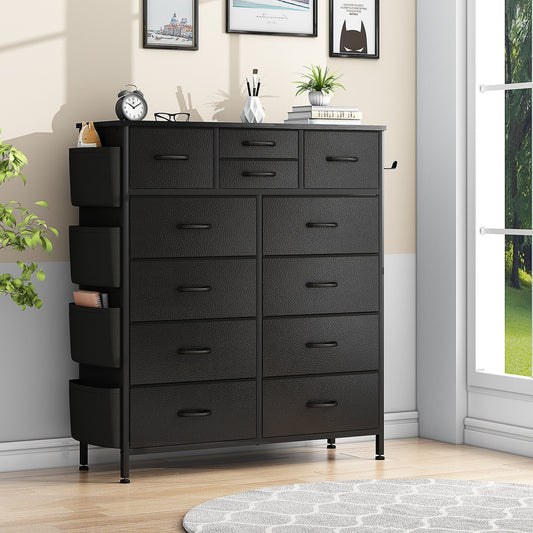 Commode 12 tiroirs, commode haute en tissu pour chambre à coucher, coffre à tiroirs