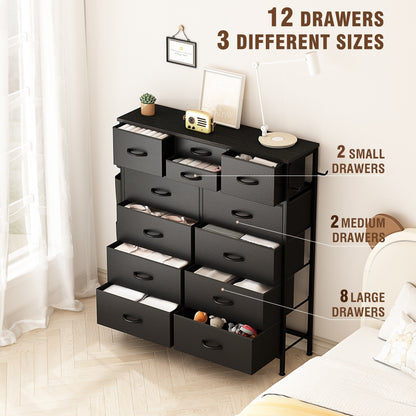 Commode 12 tiroirs, commode haute en tissu pour chambre à coucher, coffre à tiroirs