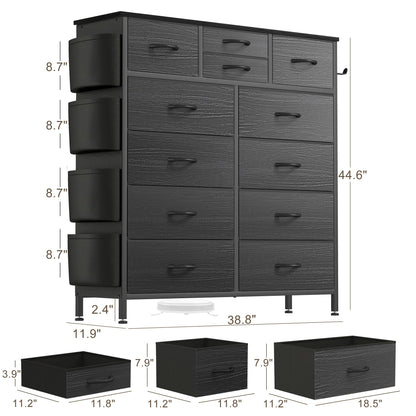 Commode 12 tiroirs, commode haute en tissu pour chambre à coucher, coffre à tiroirs