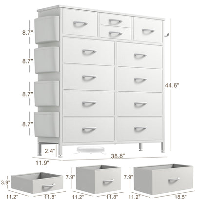 Commode 12 tiroirs, commode haute en tissu pour chambre à coucher, coffre à tiroirs