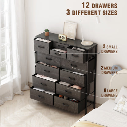 Commode 12 tiroirs, commode haute en tissu pour chambre à coucher, coffre à tiroirs