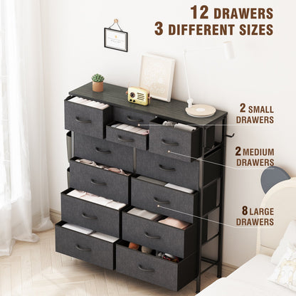 Commode 12 tiroirs, commode haute en tissu pour chambre à coucher, coffre à tiroirs