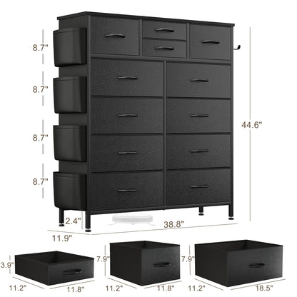 Commode 12 tiroirs, commode haute en tissu pour chambre à coucher, coffre à tiroirs