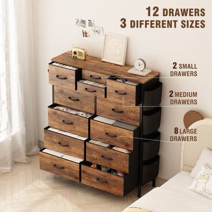 Commode 12 tiroirs, commode haute en tissu pour chambre à coucher, coffre à tiroirs
