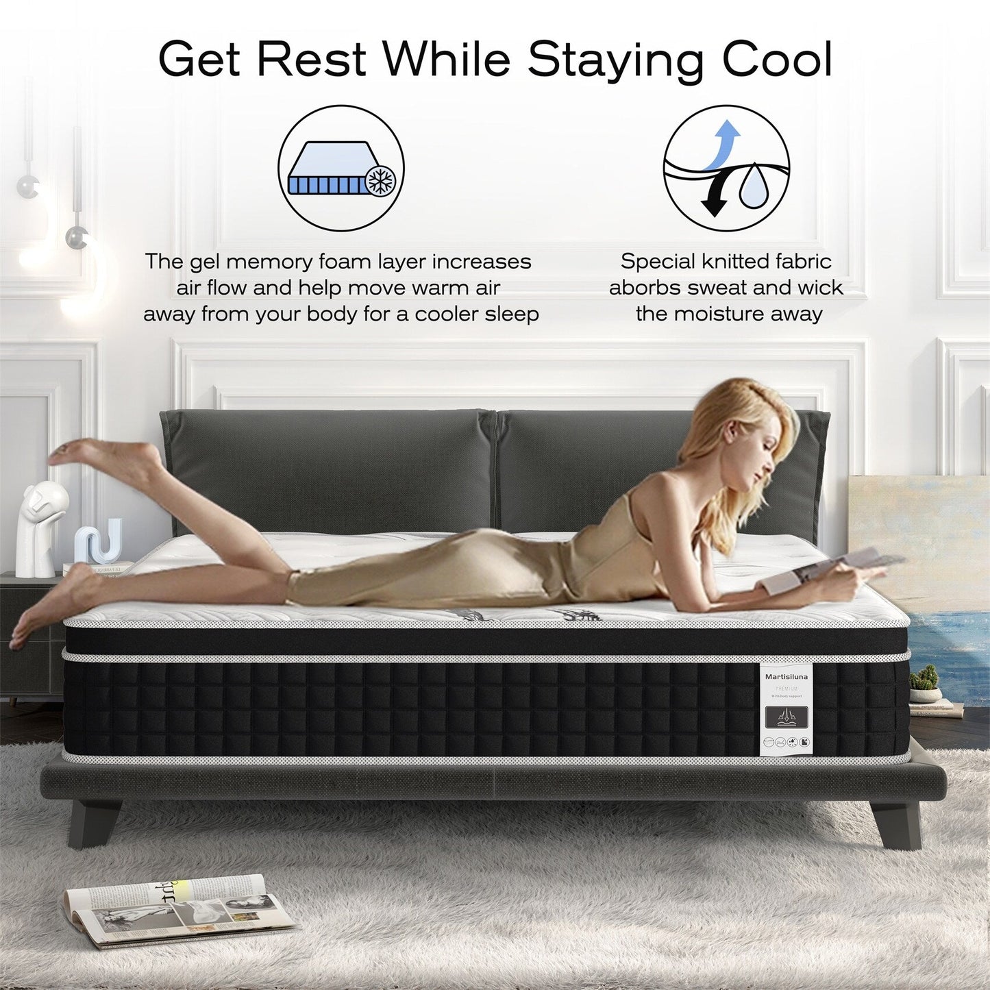 Matelas hybride en mousse à mémoire de forme avec gel, 30 cm d'épaisseur, livré dans une boîte
