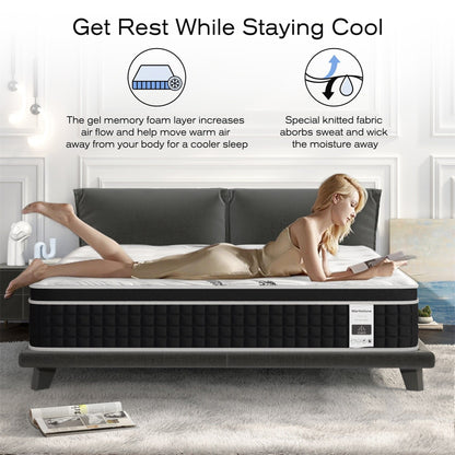 Matelas hybride en mousse à mémoire de forme avec gel, 30 cm d'épaisseur, livré dans une boîte
