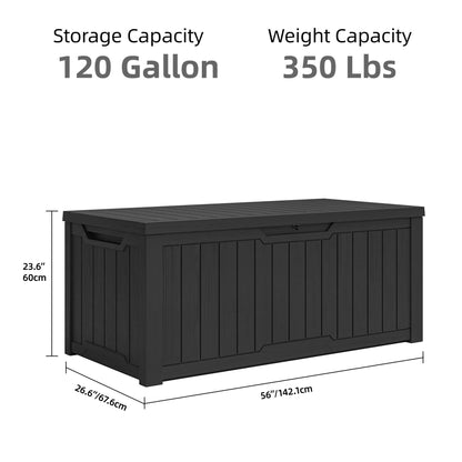 Grand coffre de rangement en résine, résistant à l'eau, verrouillable, capacité de 120 à 260 gallons.