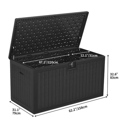 Grand coffre de rangement en résine, résistant à l'eau, verrouillable, capacité de 120 à 260 gallons.