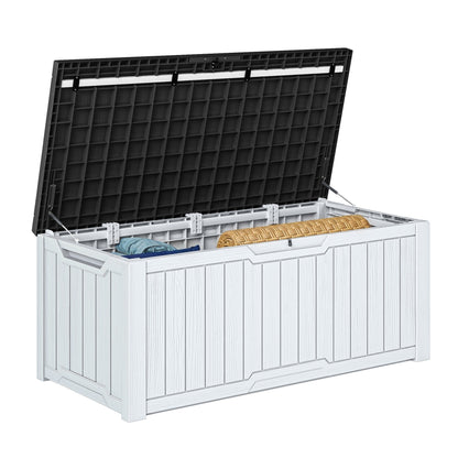 Grand coffre de rangement en résine, résistant à l'eau, verrouillable, capacité de 120 à 260 gallons.