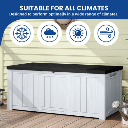 Grand coffre de rangement en résine, résistant à l'eau, verrouillable, capacité de 120 à 260 gallons.