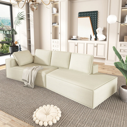 125 Chaise longue élégante, canapé-lit moderne pour intérieur, avec des lignes épurées pour le salon, beige.