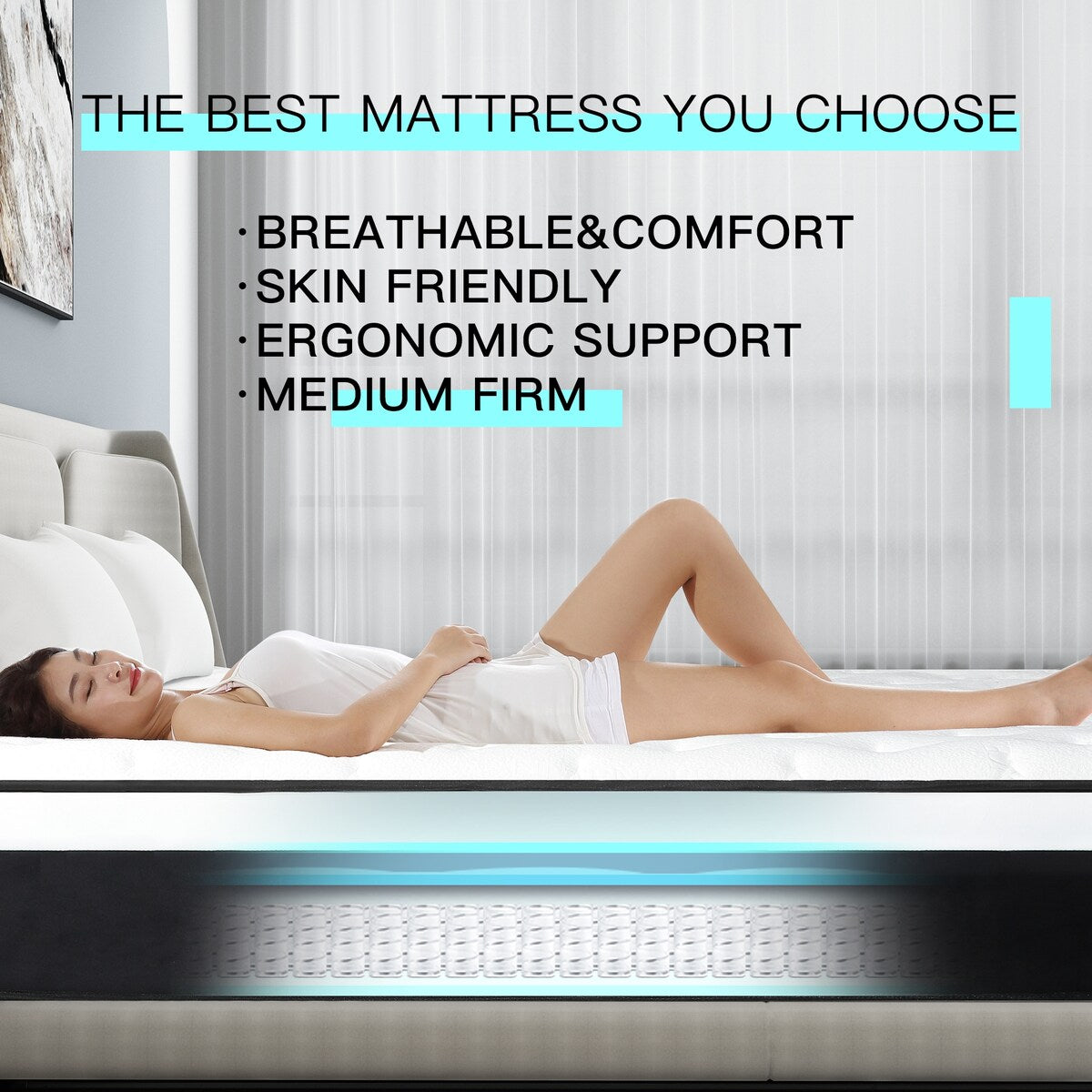 Matelas hybride à mémoire de forme moyenne, 12 pouces, livré dans une boîte