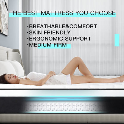 Matelas hybride à mémoire de forme moyenne, 12 pouces, livré dans une boîte
