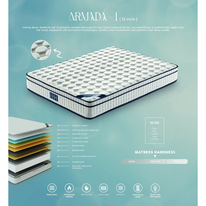 Assemblé aux États-Unis - Matelas hybride 12 Diamond avec ressorts ensachés et mousse à mémoire de forme au gel rafraîchissant