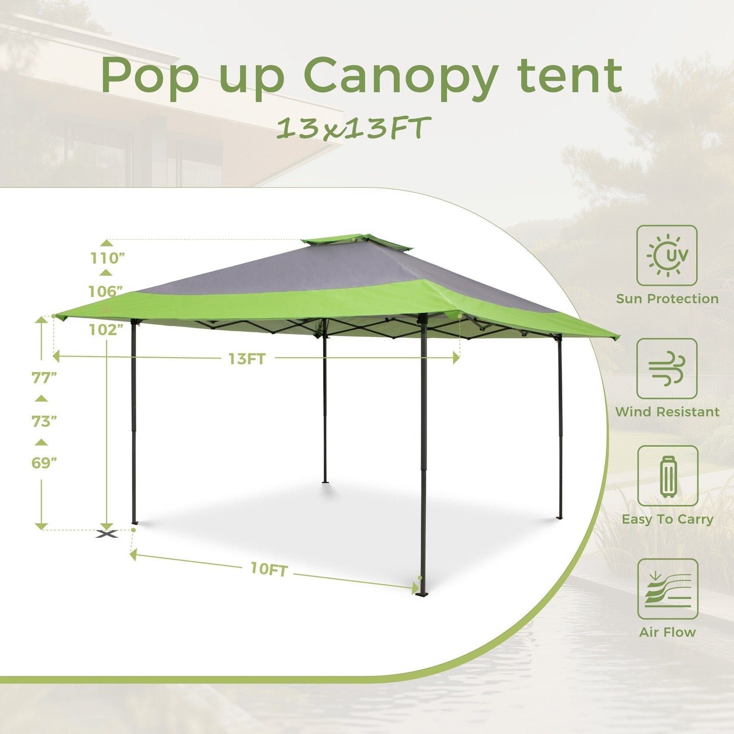 Caravane de jardin gonflable renforcée de 3,96 m x 3,96 m (13' x 13') avec élégant rideau d'angle - 13x13ft