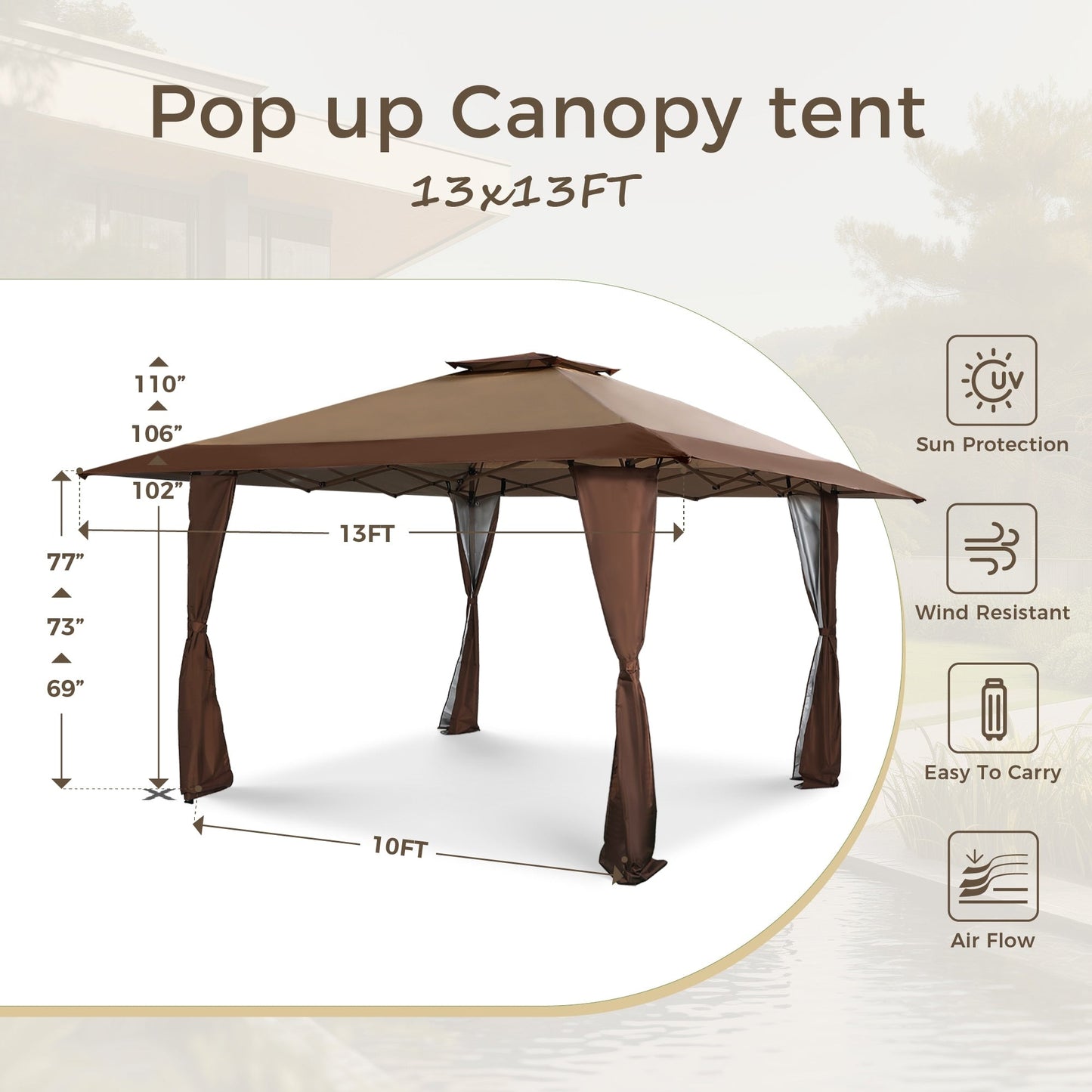 Caravane de jardin gonflable renforcée de 3,96 m x 3,96 m (13' x 13') avec élégant rideau d'angle - 13x13ft