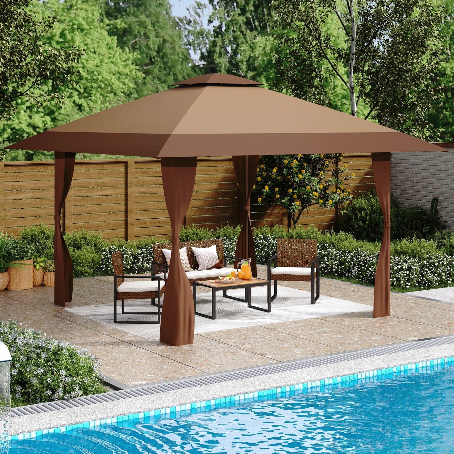 Caravane de jardin gonflable renforcée de 3,96 m x 3,96 m (13' x 13') avec élégant rideau d'angle - 13x13ft