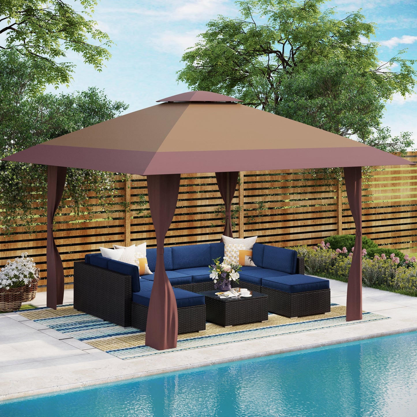 Caravane de jardin gonflable renforcée de 3,96 m x 3,96 m (13' x 13') avec élégant rideau d'angle - 13x13ft
